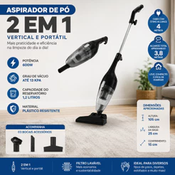 Aspirador Pó Portatil Vertical Multifuncões 110V e 220V Limpeza Residencial Automotiva