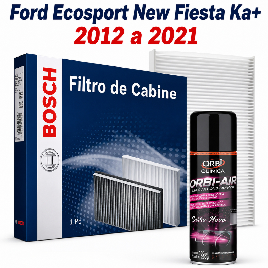 Filtro De Cabine Ar Condicionado Ford Ecosport New Fiesta Ka+ 2012 a 2021 + Spray Higienizador