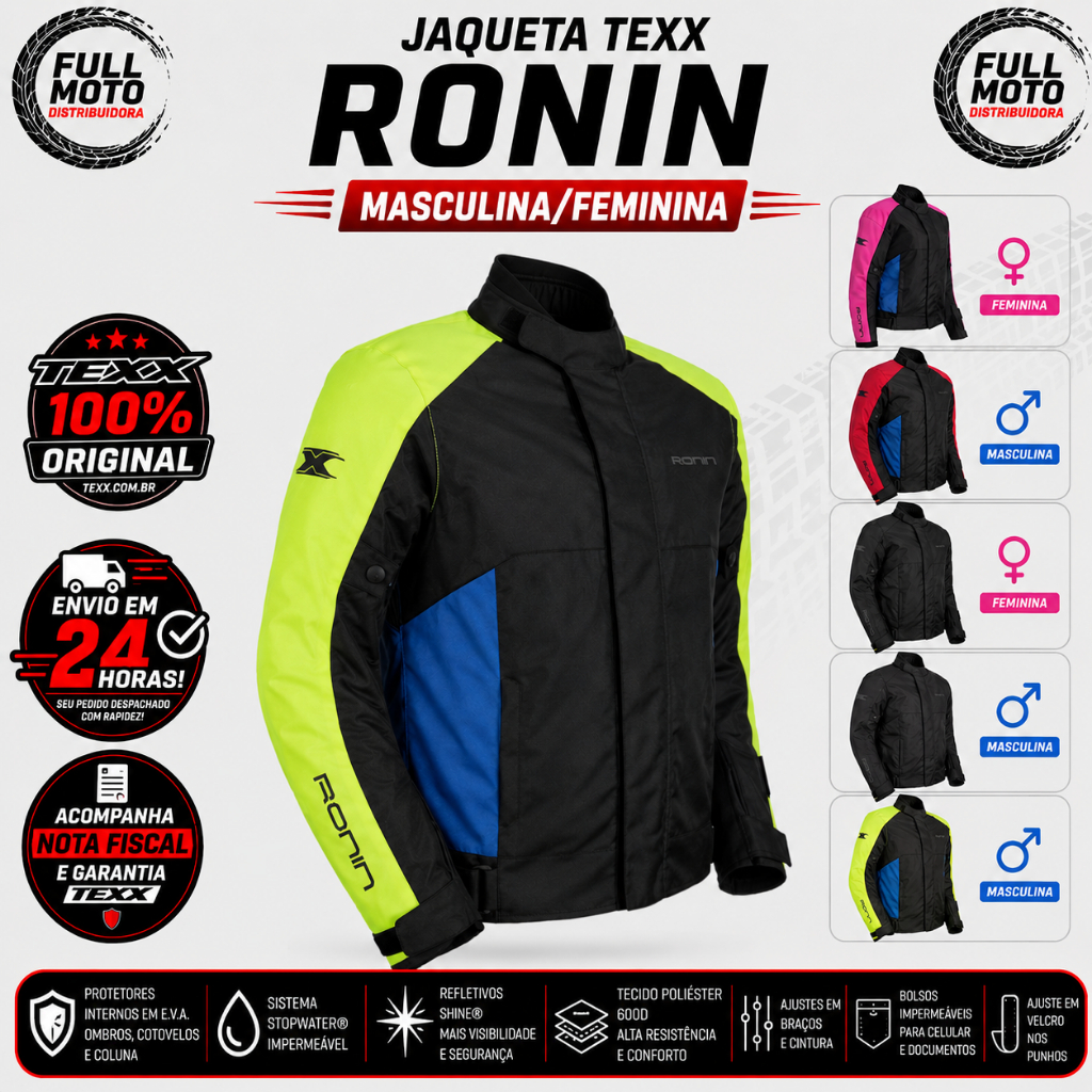 Jaqueta Motoqueiro Texx Ronin Motociclista Masculina e Feminina Impermeável com Proteção