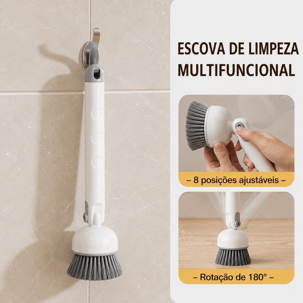 Escova Limpa Panelas Com Cabo E Cabeça Giratória Multiuso Utensílio De Cozinha E Faxina Dona De Casa