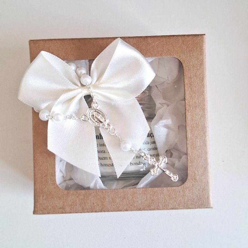 Madrinha ou Padrinho de Consagração Mini Vela Perfumada com Mini Terço. Caixa Presente. Lembrancinha.