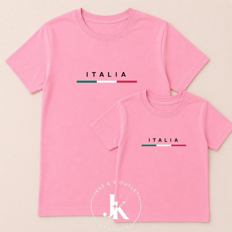 Kit Camisetas Pai e Filho Mãe e filho Itália Rosa bebê, Amarela e Marrom Estilo Casual Conjunto Combinando Exclusivo