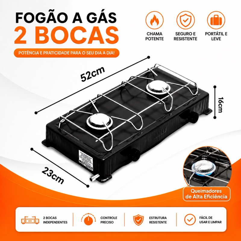 Mini Fogão Portátil Baixa Pressão a GAS Duas Bocas Fogo Forte Gaz Camping