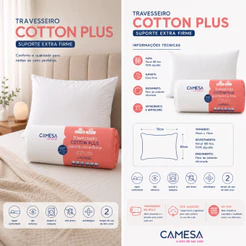 Travesseiro Cotton Plus 180 Fios 50x70 cm Extrafirme a Vácuo - Unitário e Kits Camesa
