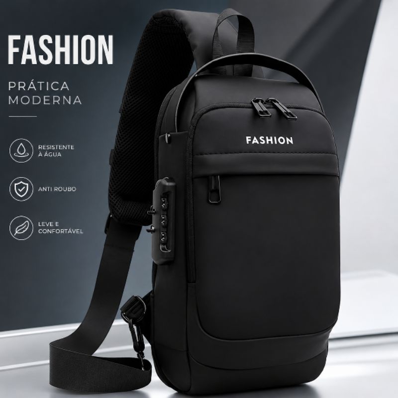 Bolsa Shoulder Bag Antifurto Impermeável com Cadeado e Porta USB Bolsa Transversal