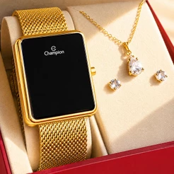 Relógio Champion Feminino Dourado Digital LED Original com garantia de 1 ano acompanha colar e brincos