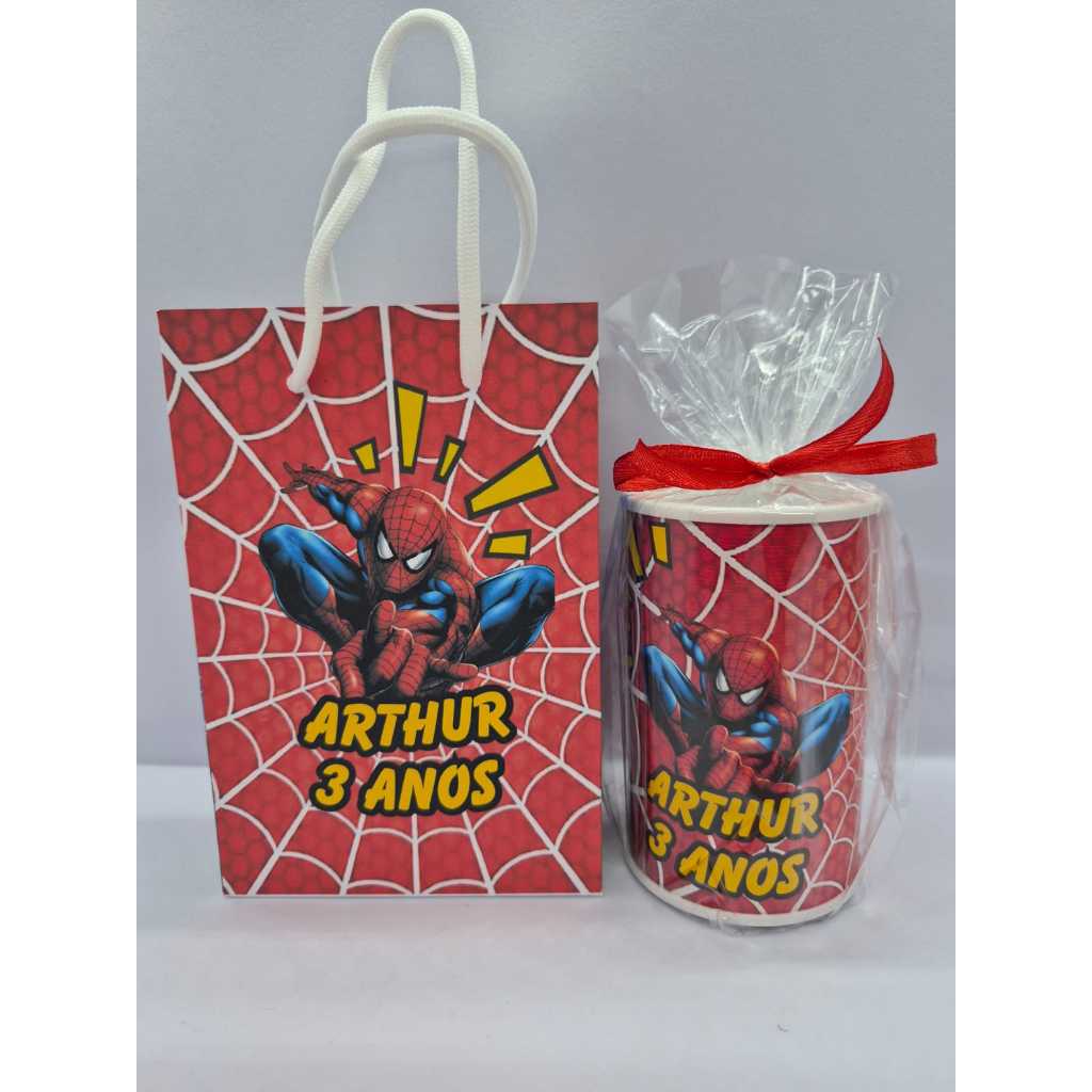 KIT FESTA Personalizado HOMEM ARANHA : Sacolinha e Cofrinho embalado com lacinho Lembrancinha Festa Aniversário