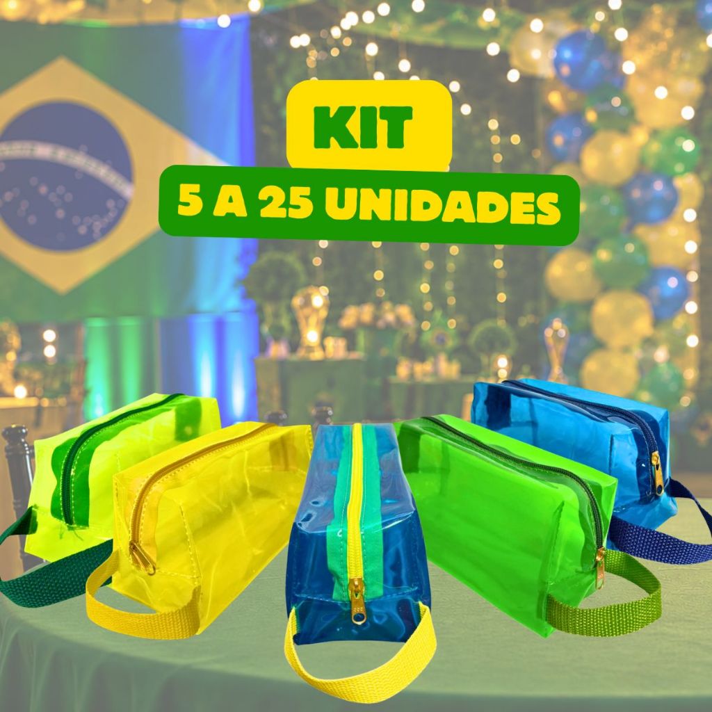 Kit 5 a 25 Necessaire Transparente Copa do Mundo 2026 Futebol Lembrancinha Festa Aniversário