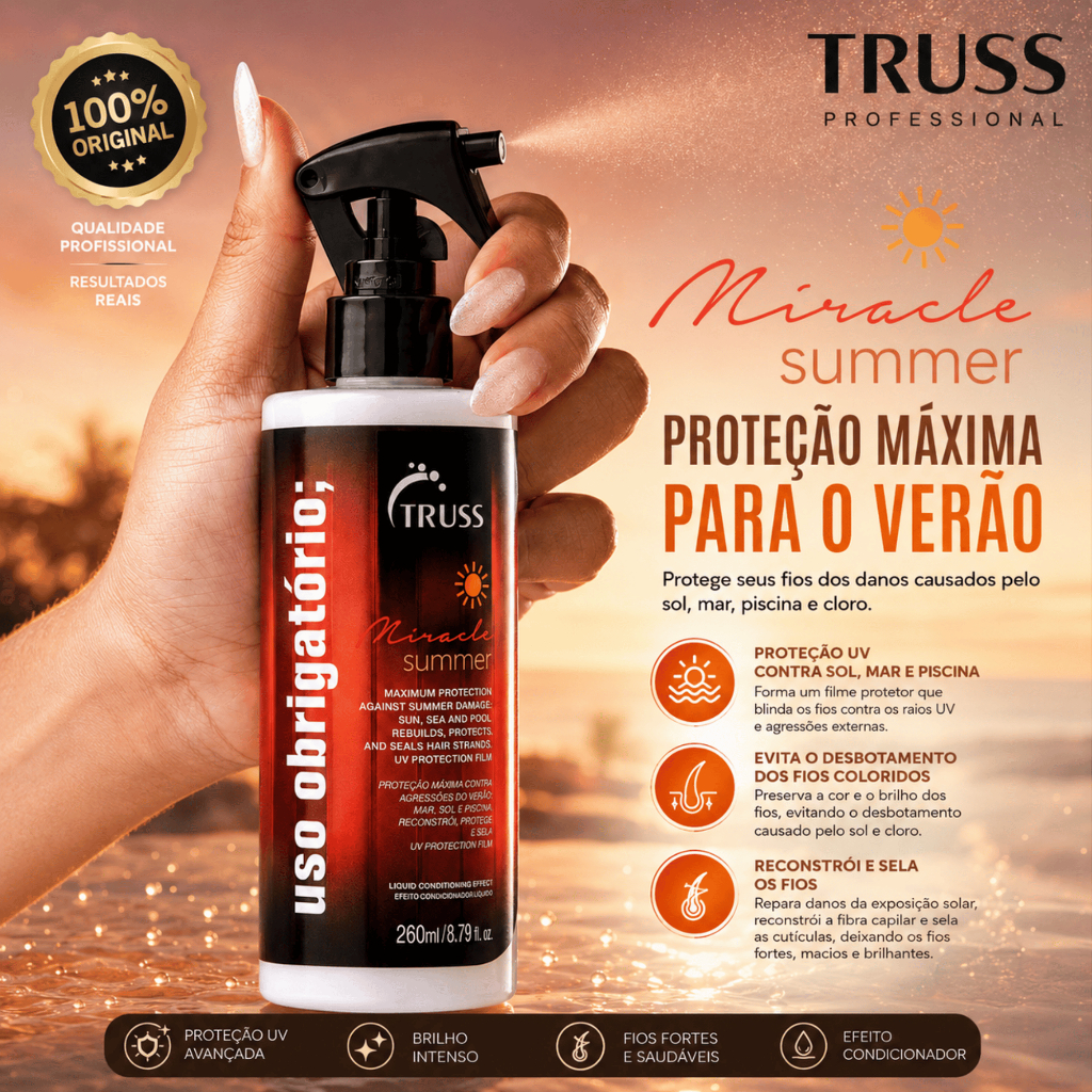 TRUSS Uso Obrigatório Miracle Summer 260ml Original | Proteção UV, Mar, Piscina e Calor