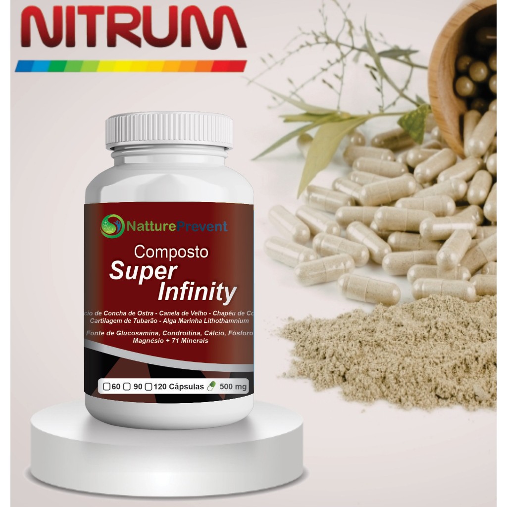 Infinity Cartilagem Tubarão Cálcio AlgasDay Composto 500mg  60 / 90 / 120 Cápsulas - Suplemento Alimentar - NitrumCaps