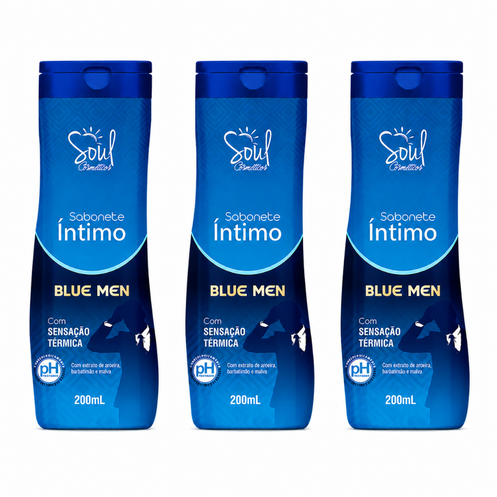 Kit 3 Sabonete Íntimo Blue Men 200ml - Higiene Masculina com Sensação Térmica