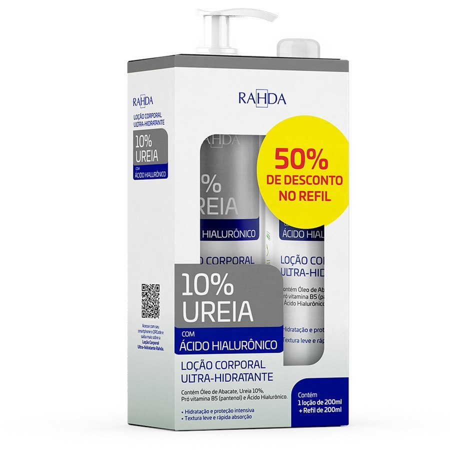 KIT com 2 frascos de Ureia 10% + Ácido Hialurônico Loção Ultra-Hidratante 200ml cada Rahda Sidney Oliveira