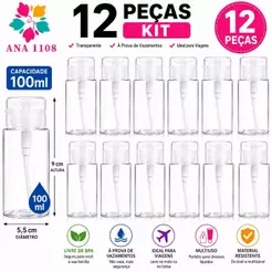 Kit12 Porta Acetona100ML De Plástico Para Manicure