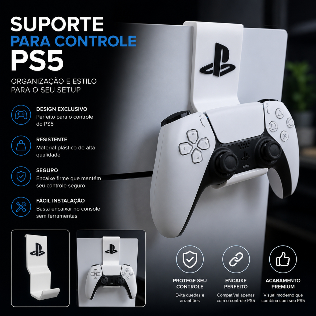 Suporte para Controle PS5 | Organizador para DualSense PlayStation 5 | Encaixe no Console