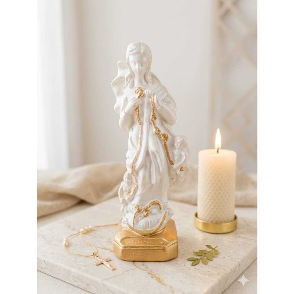 imagem desatadora dos nós 23 cm gesso perola e dourado presente de fé decoração religiosa arte sacra libertação amor