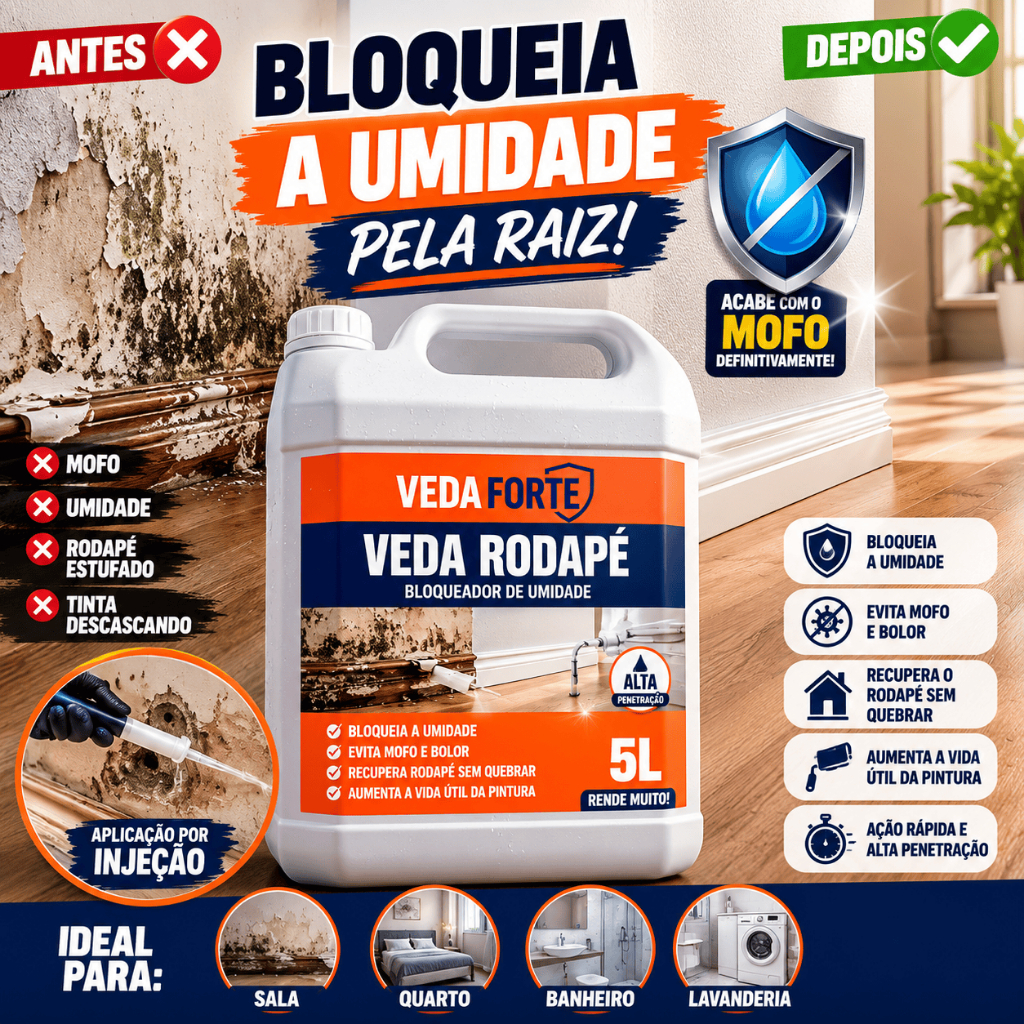 Veda Rodapé 5L Impermeabilizante Anti Umidade Parede