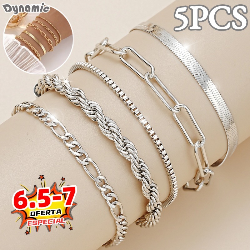 5 pcs pulseiras em aço inoxidável hipoalergênico não escurece a prova d’água