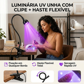LED Luminária UV para Unhas com Clipe e Haste Flexível, Secador de Esmalte em Gel para Ma…
