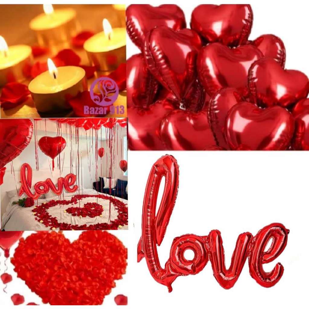 Kit Romântico Surpresa Pétalas + Velas + Balões Coração + LOVE Decoração Quarto Dia Das Namorado Aniversário