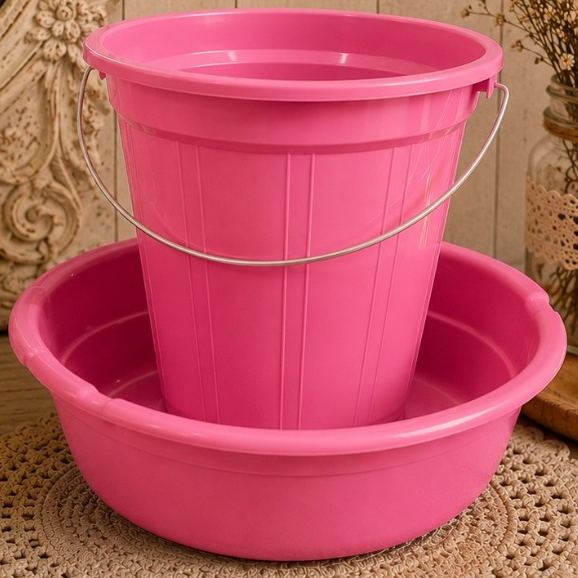 kit bacia e balde rosa plástico resistente limpeza cozinha mais vendido balde de 7’litros novidadee bacia de 6,5 litros