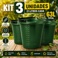 Balde 21 Litros Plástico Reforçado Com Medidor De Água Resistente Limpeza