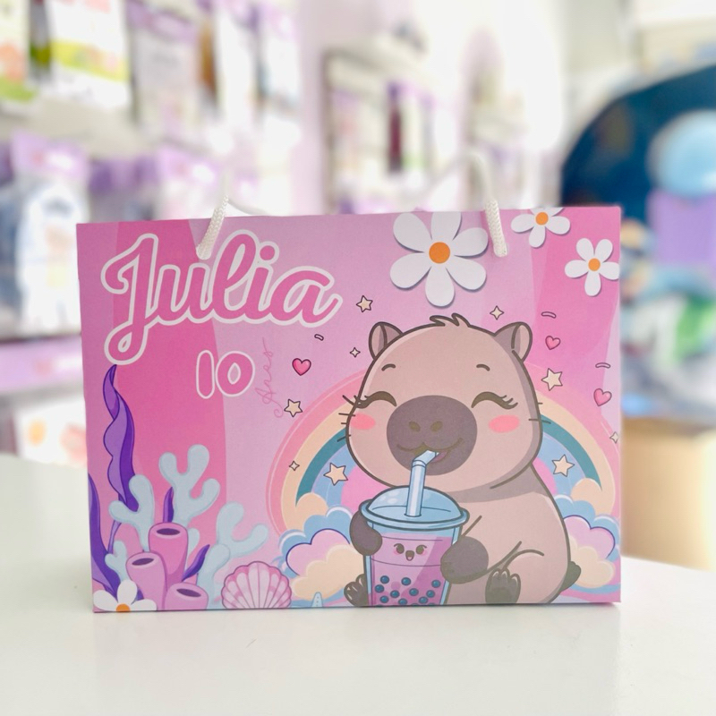 Sacolinha Personalizada Capivara fofa / cute c/ nome e idade | Pegue e Monte | Lembrancinha Festa Infantil