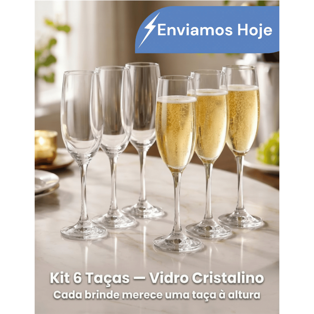 Kit 6 Taças Champanhe Cristal Espumante Vidro Cristalino Luxo Moderno 190ml Festas Buffet Diamante