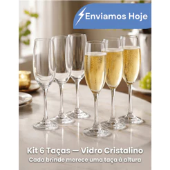 Kit 6 Taças Champanhe Cristal Espumante Vidro Cristalino Luxo Moderno 190ml Festas Buffet Diamante