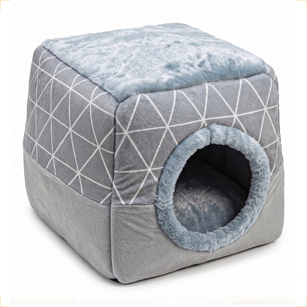 Cama Toca Cão Gato 2em1 Casinha Pet Peluciada com Almofada Removível e Base Antiderrapante