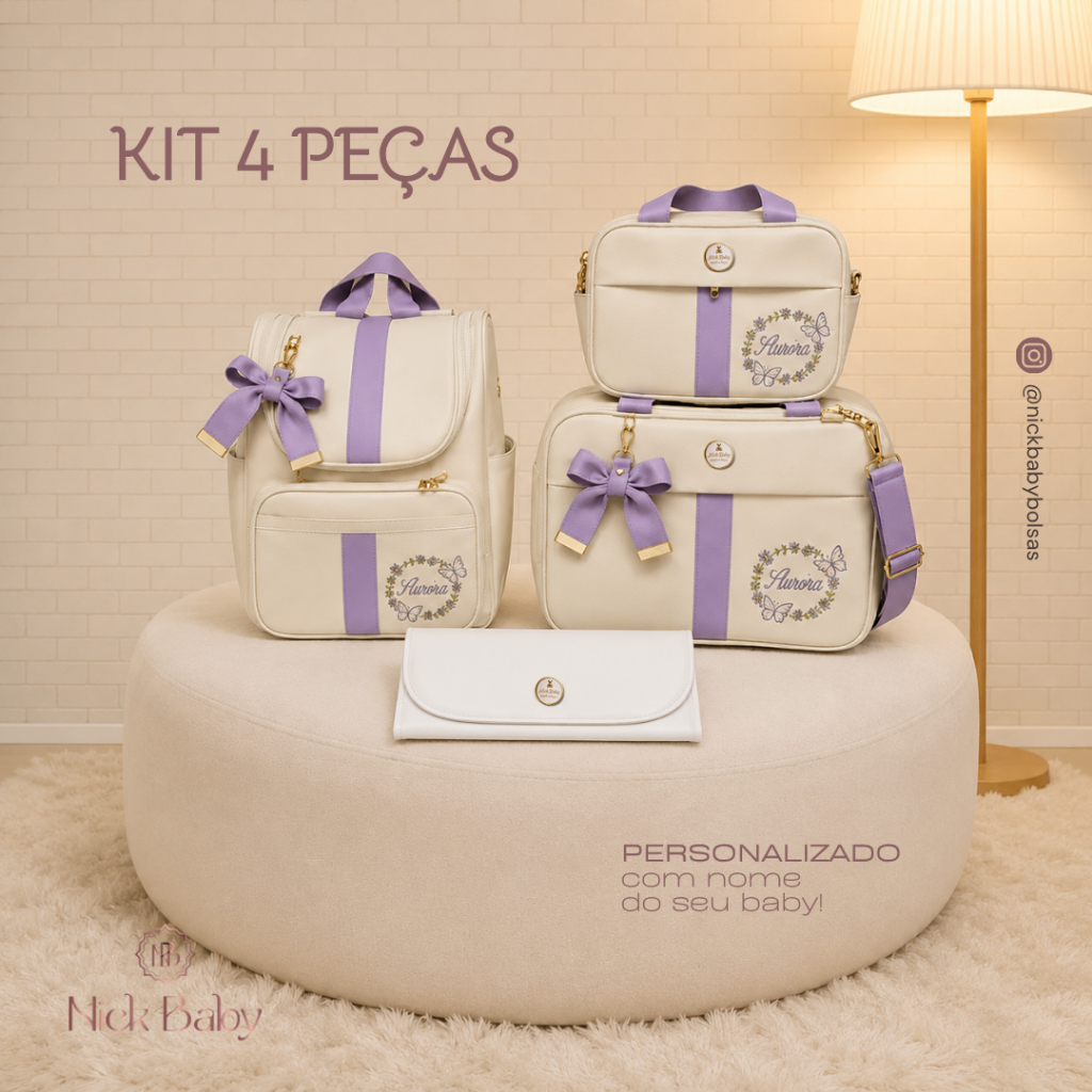 Kit Mala Maternidade Personalizada com 4 peças luxo. Bolsas de Bebê personalizada com nome. Nick Baby Bolsas