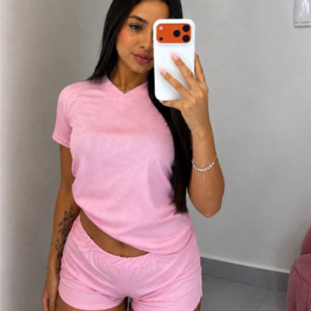 Conjunto Feminino Rosa Premium| Short + Camiseta| Confortável e Estiloso🇧🇷