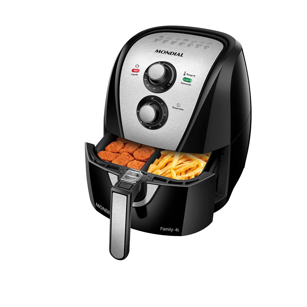 Fritadeira Sem Óleo Air Fryer Dual Mondial Com Divisória Family 4L 1500W Até 200° Antiaderente Duraflon - 127V