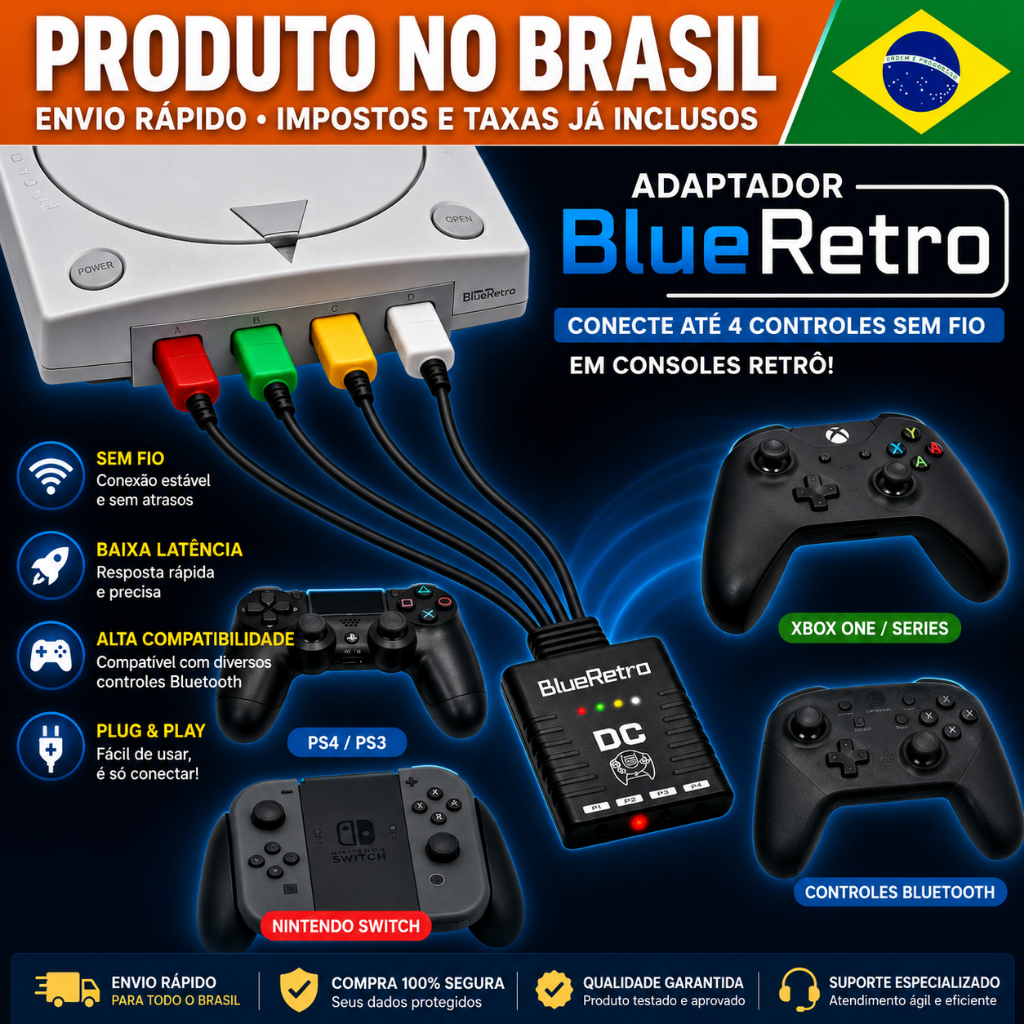 ADAPTADOR Bluetooth para SEGA DreamCast Controle Bluetooth BlueRetro RetroScaler original