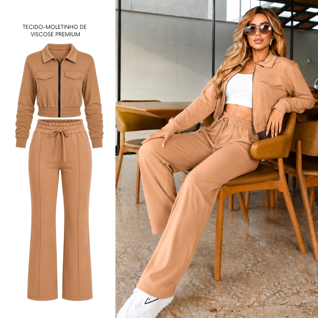 Conjunto Feminino Manga Longa junto com calça pantalona em viscolycra e confortável