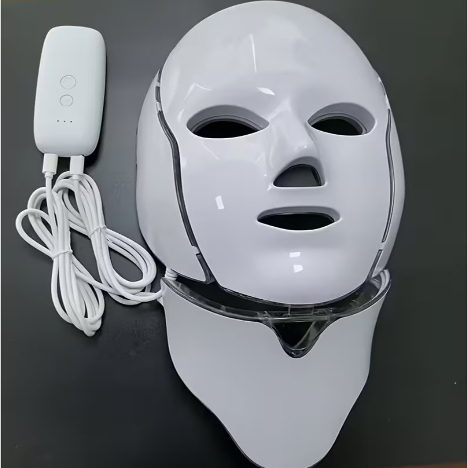 Máscara de Led E Pescoço 7 Cores Fototerapia Recarregável, Bateria 1200Mah, Ajustável, Skincare, Portátil, Pele, Facial