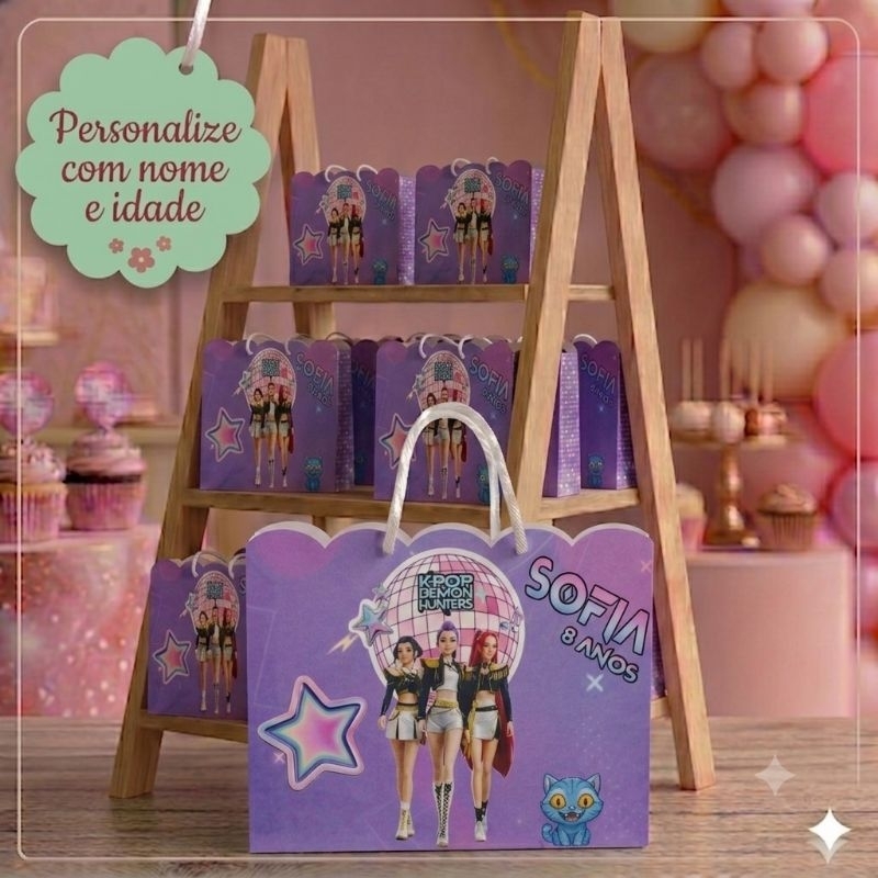 Sacolinha Personalizada Guerreiras do K-pop / Lembrancinha Festa Aniversário Infantil /Pegue e Monte