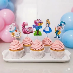 ENVIO IMEDIATO - Topper de cupcake Alice no País das Maravilhas - TAG cupcake e docinhos Alice no País das Maravilhas