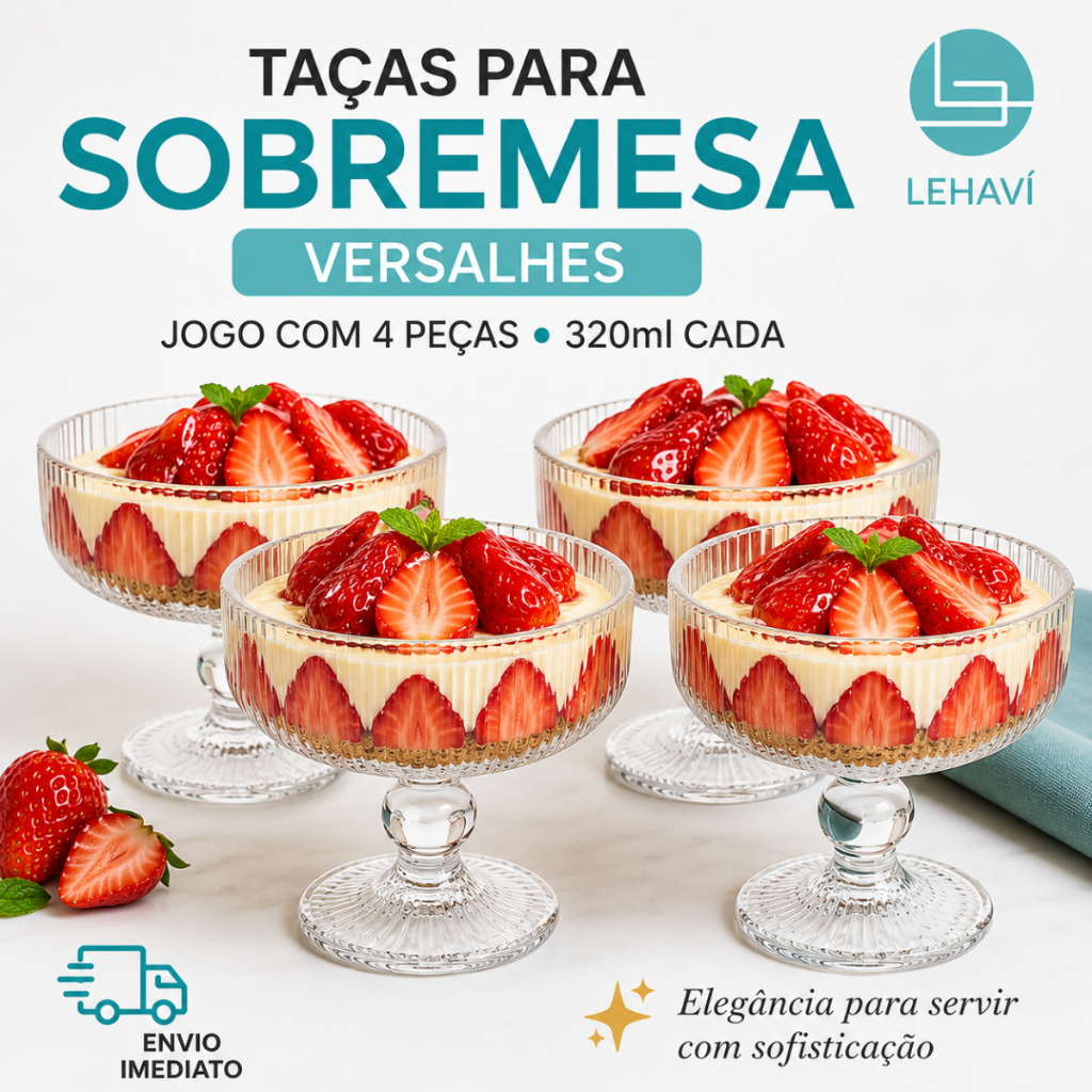 Taças Sobremesa Vidro 320ml Versalhes Lehaví Taça Mousse Sorvete Pavê