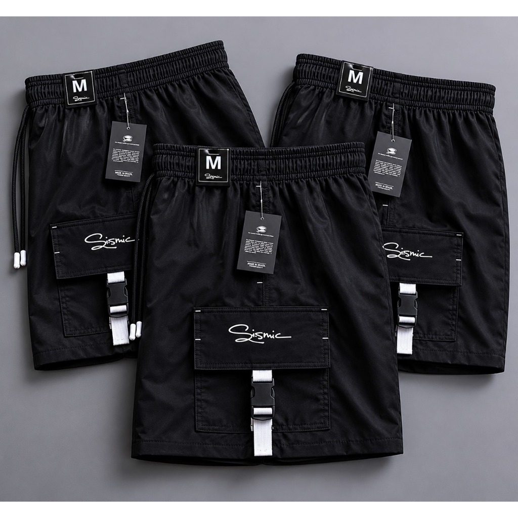 Kit 3 Shorts Bermudas Elastano Dry Fit Masculino Praia Academia Bolso Presilha