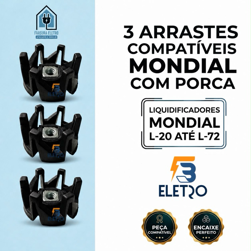 Arraste do Copo 3 Unidades Liquidificador Mondial Power Black L-28 / Easy Power L-550 / Vitamaxis