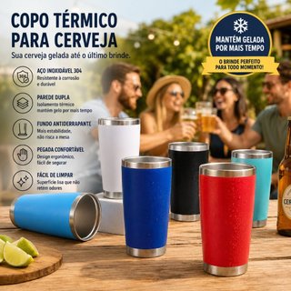 Kit 6/12/18 Copo Térmico de Cerveja OFERTA com Tampa Abridor 473ml - Conserva Gelado, Parede Dupla a Vácuo(Sem caixa)