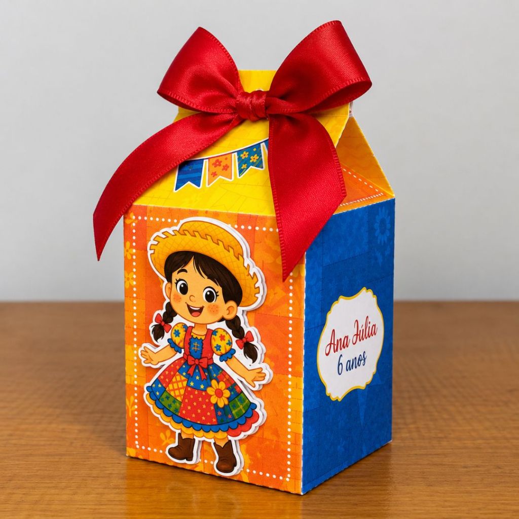 Kit 20 Caixa Milk Personalizada Festa Junina Menina Pegue e Monte Lembrancinha Aniversário Infantil