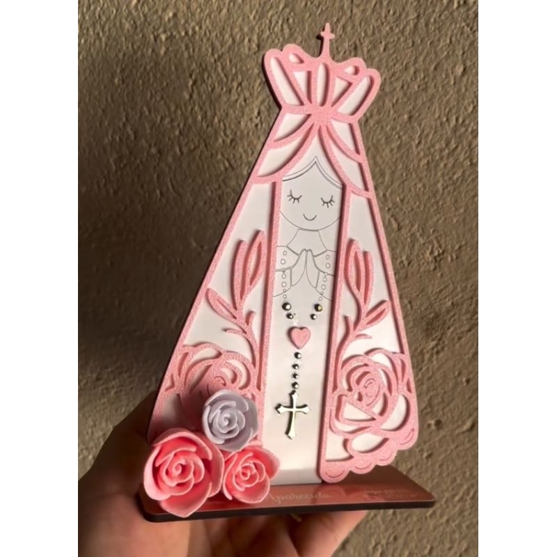 Nossa Senhora Aparecida em MDF com Flores 3D | Oratório Católico Decorativo | Presente Religioso