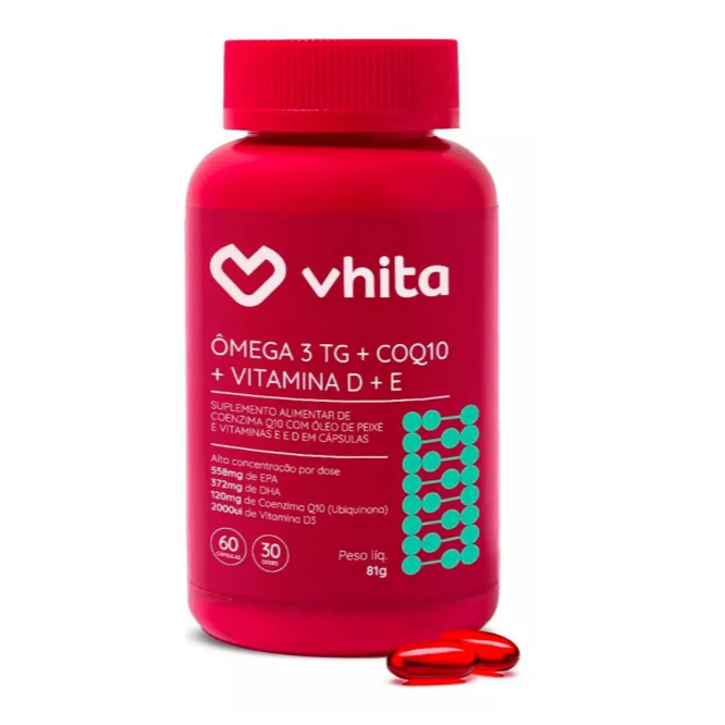 Ômega 3 + Coenzima Q10 + Vitamina D e E Vhita 60 capsulas