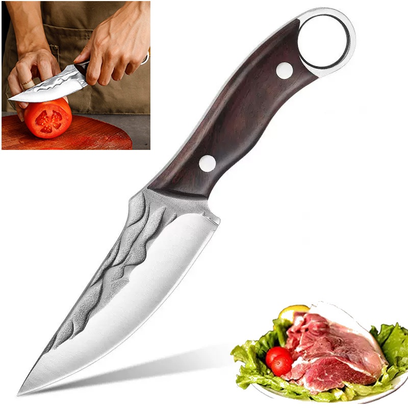 Faca de Cozinha Cutelo Forjado Artesanal Rustico com Bainha Cutelo Rústico para Churrasco Pesca