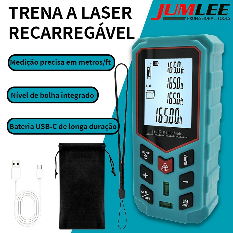 Trena Laser Digital Profissional Recarregável USB 50m / 100m Medidor De Distância Alta Precisão LCD