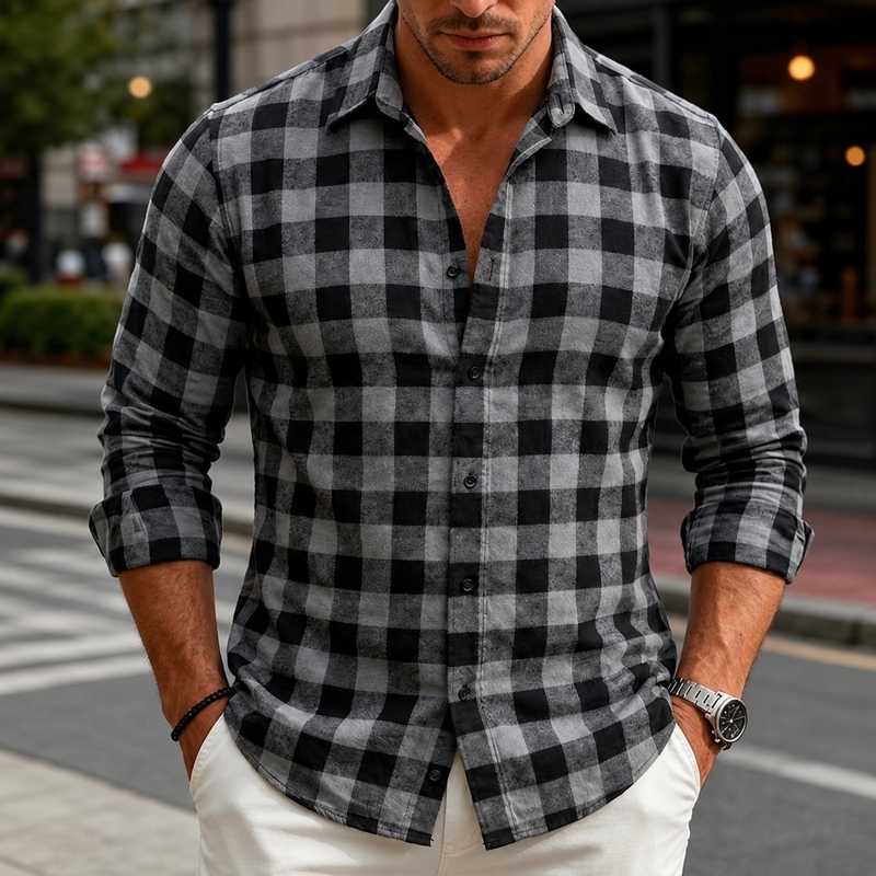 Camisa Xadrez Masculina De Manga Longa Que Não Amassa Importada