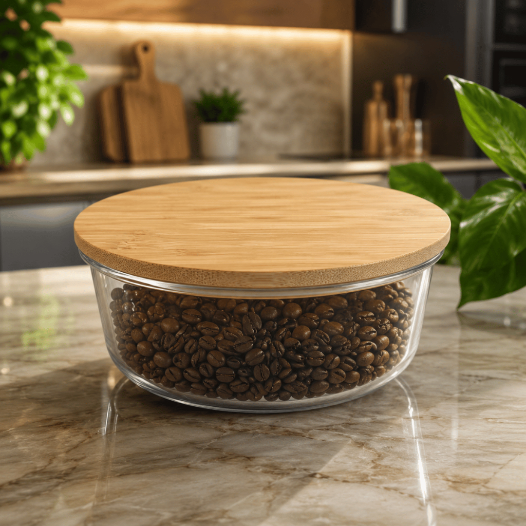 Pote Hermético Vidro 620ml Redondo Tampa Bambu 200° 15cm - Casíta / Organizador Marmita Forno Microondas Freezer Herméti
