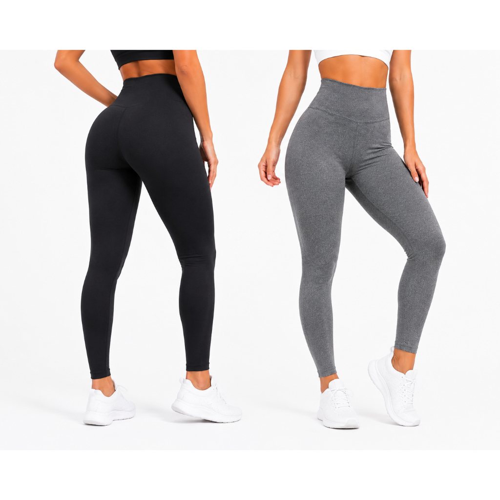 Kit 2 Calças Legging Feminina Cintura Alta Zero Transparência Academia Fitness Básica Confortável
