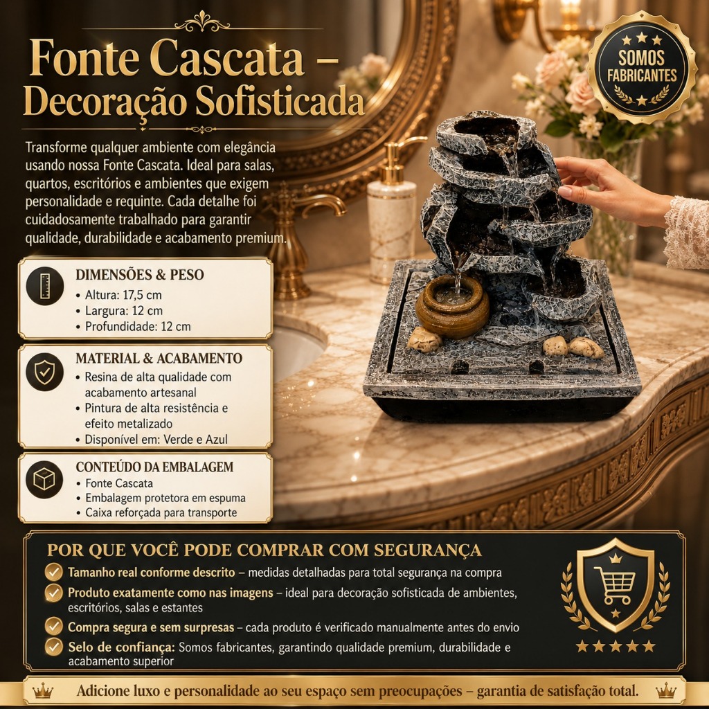 Fonte Decorativa Cascata Agua Resina Azul